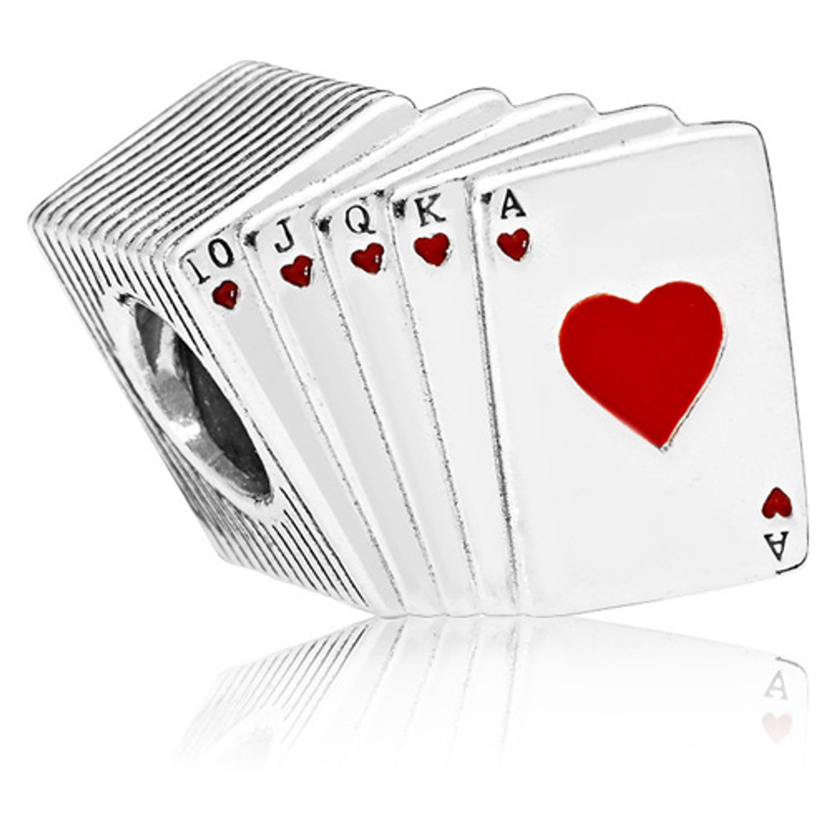 Fler® | Bedel | Past op populaire bedelarmbanden (standaard - 3mm) | Speelkaarten Bedel – Royal Flush – Poker – Kaartspel | Hangbedel Charm | 925 sterling zilver | Rode & Zwarte emaille | Valentijnsdag Cadeau | Sinterklaas kado | Kerstcadeau