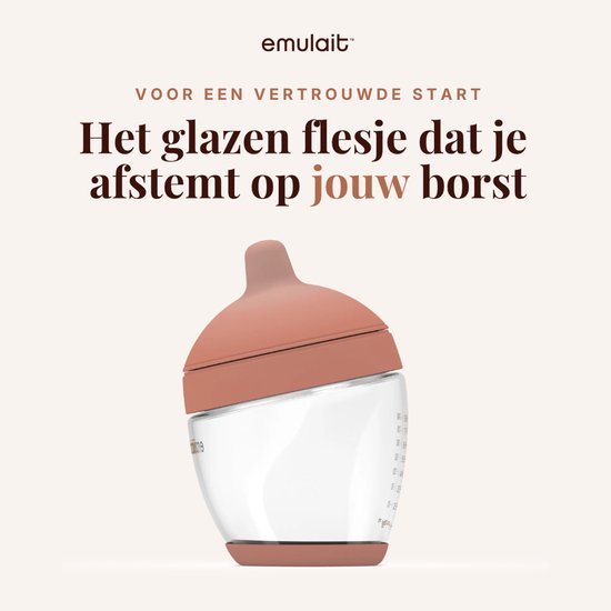Emulait Classic Glazen Babyfles - Kleur: Medium - Maat: 4 - 240 ml - borstvormig - natuurlijk voeden - anti-koliek - bpa-vrij van Emulait — afbeelding 2