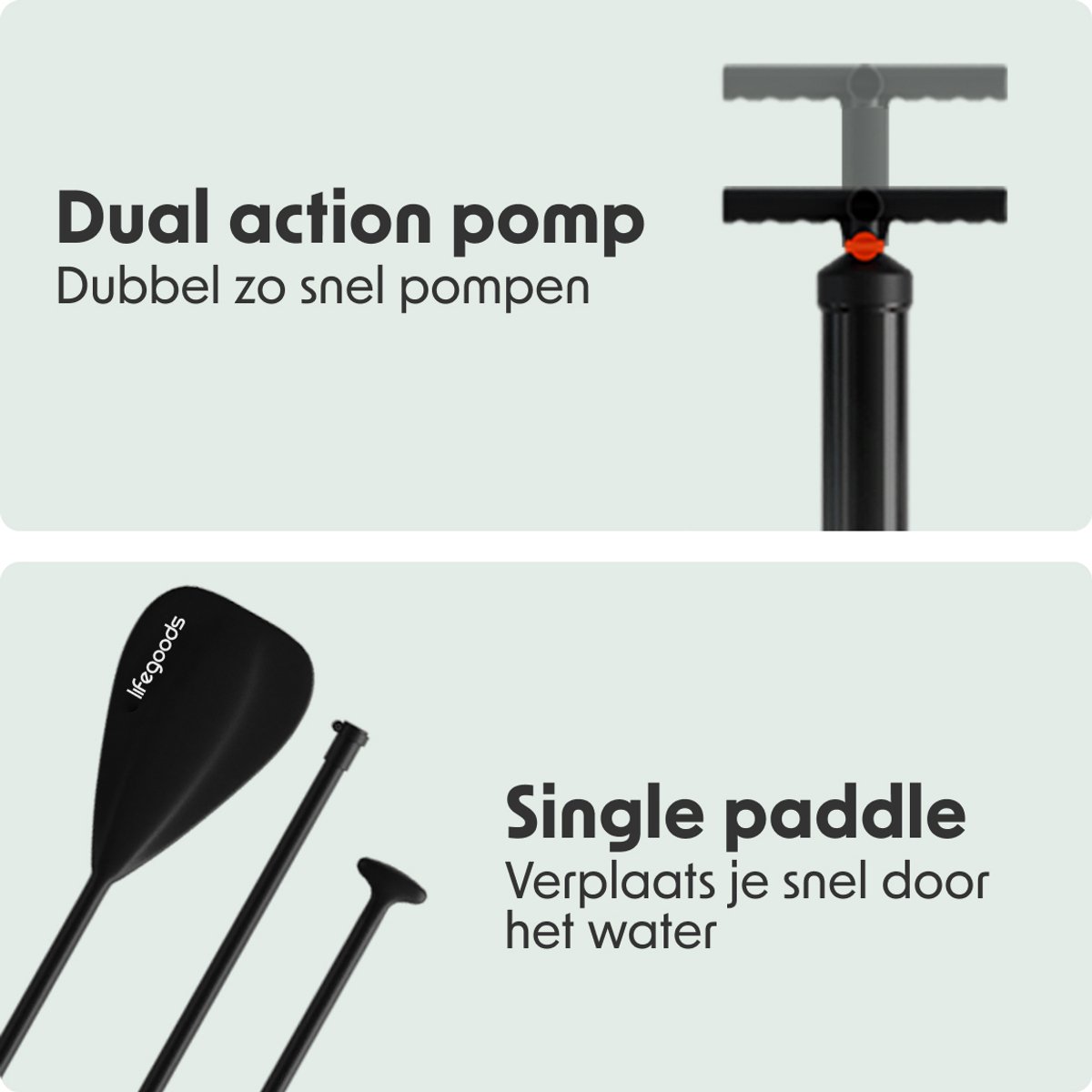LifeGoods SUP Board Allround Compact - 120 KG Draagkracht - 300 x 76 cm - Opblaasbaar - Compleet SUP pakket - Mintgroen – foto 8