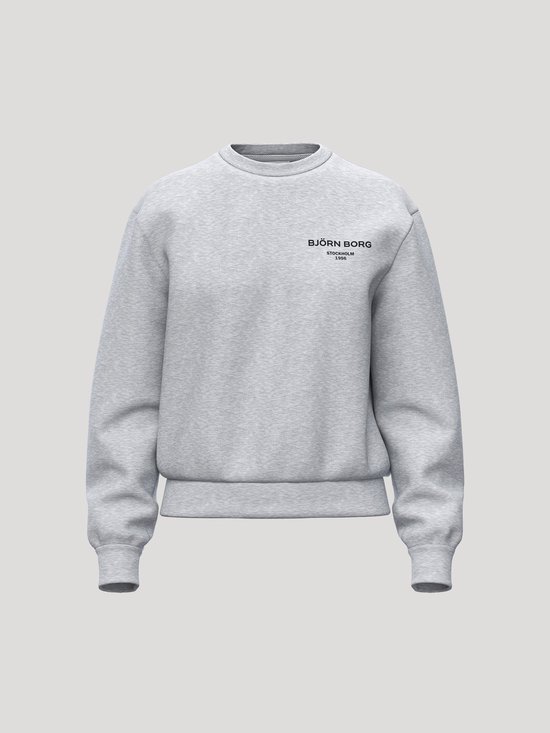 Grijze sweater met 'Björn Borg Stockholm 1953' op de borst, voorkant.