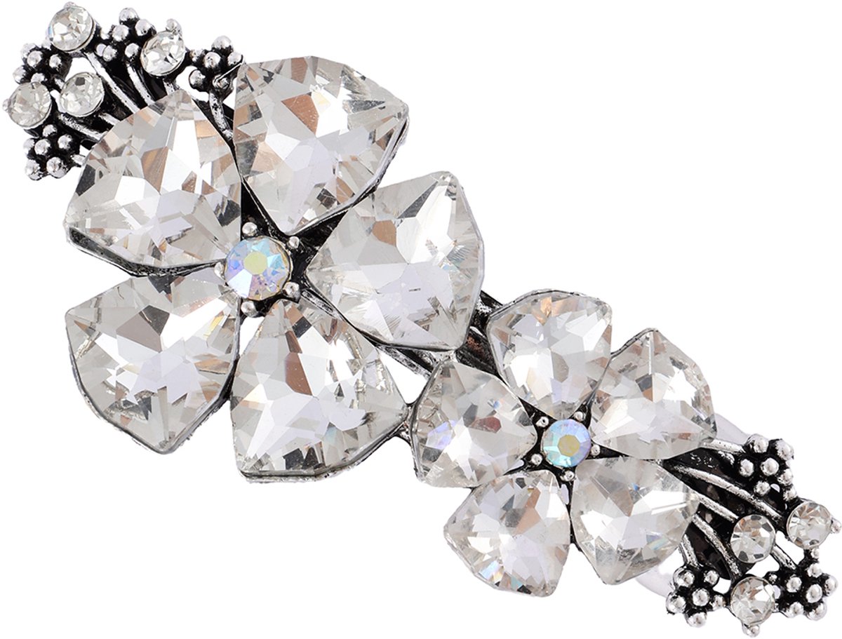 Emilie collection - Haarspeld - bloemen - kristalstenen look - zilver
