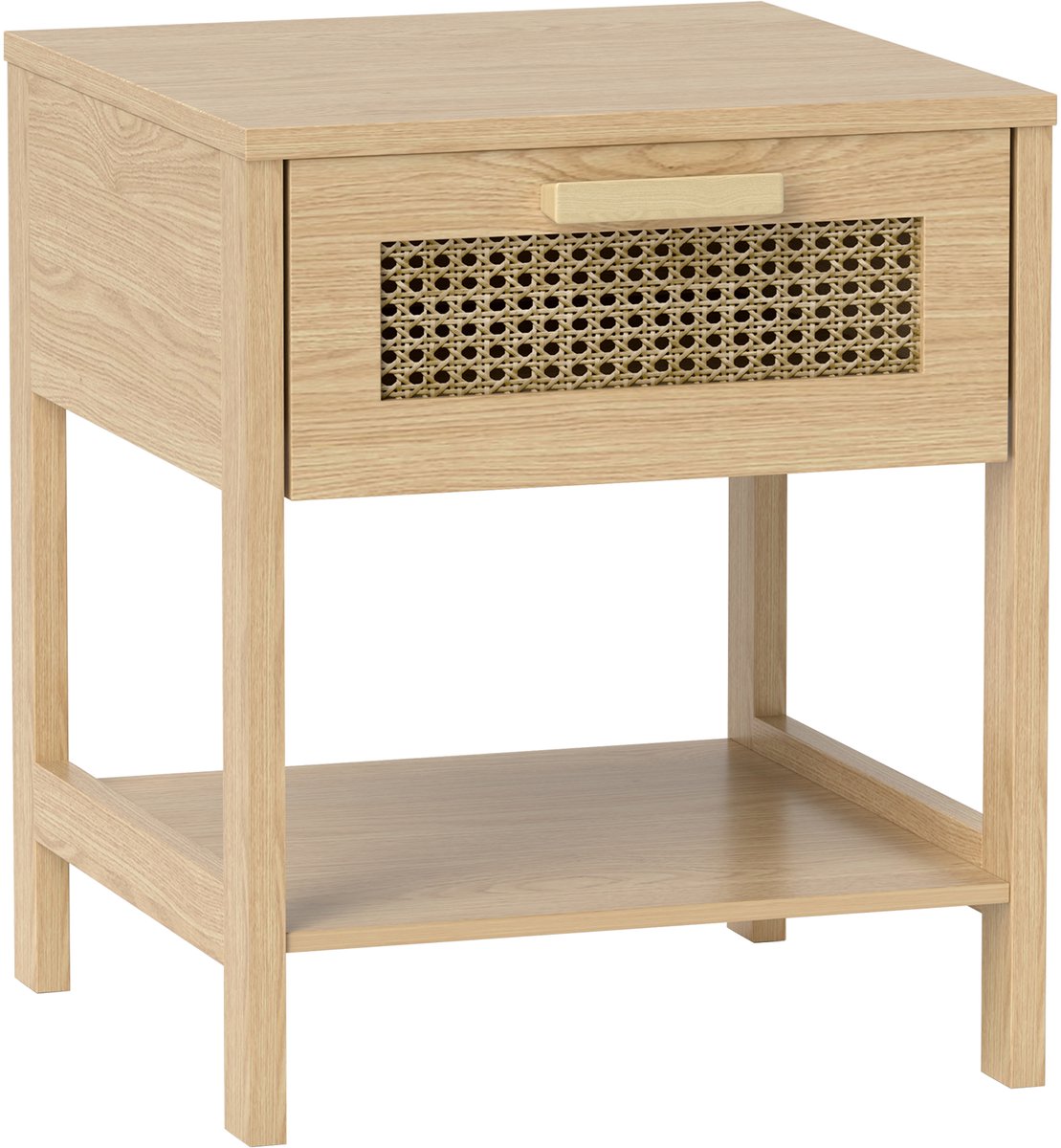 Homcom nachtkastje met rotan lade industrieel design - Nachttafel - Bijzettafel - Naturel Bruin