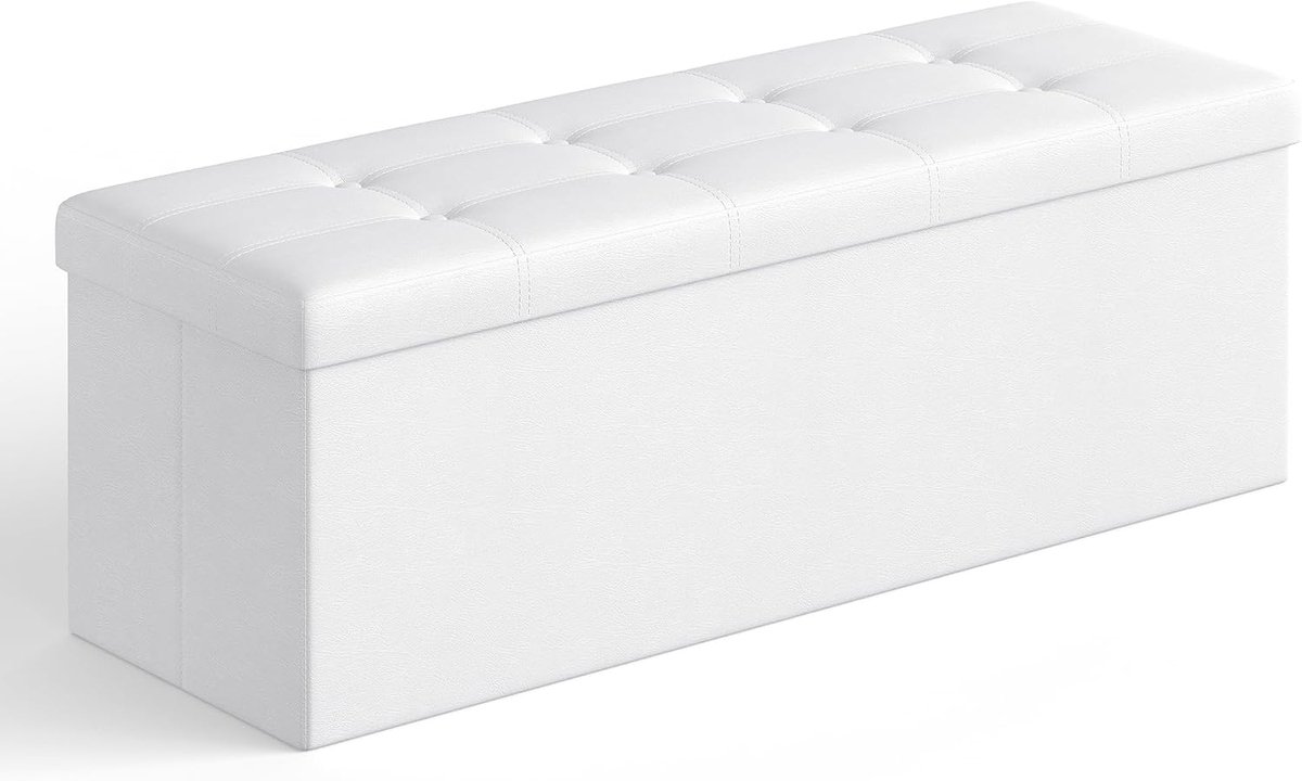 SONGMICS Opslag Ottomaanse Bank, 43,3 Inch Vouwende Voetsteunkruk | PU Leer, Gemakkelijke Assemblage, voor Woonkamer, Slaapkamer, Entryway, Crème Wit, MINOTA Collectie