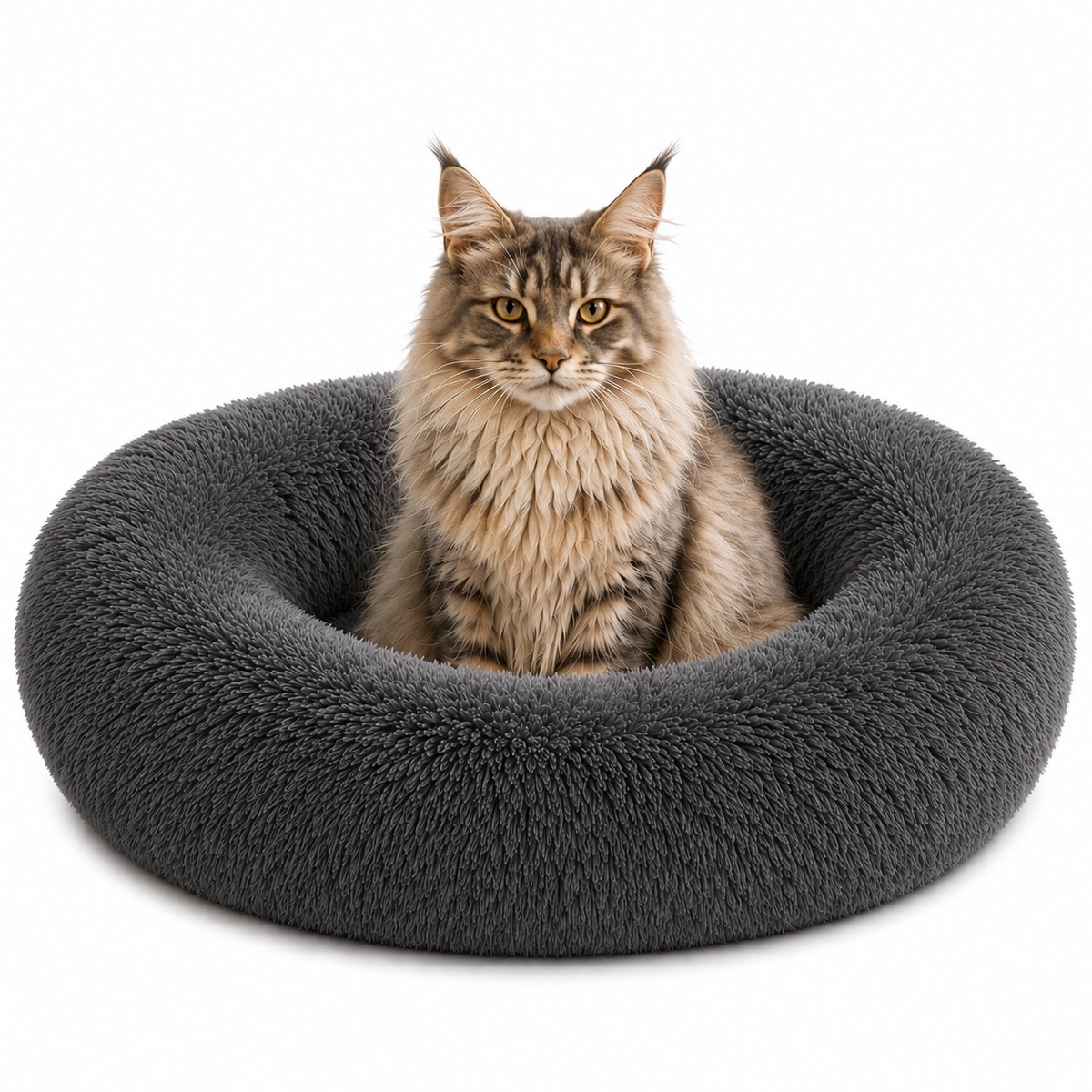 belviona Donut kattenbed, zacht pluche & verhoogde Rand Ø70 cm donkergrijs