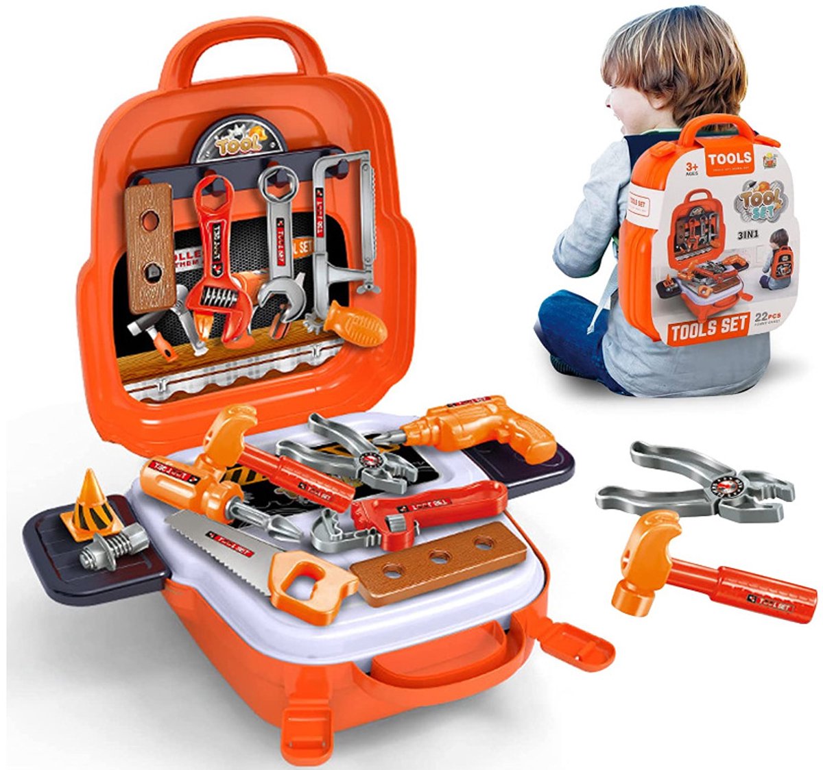 TEKROA® Gereedschapskist Speelgoed - Gereedschap Kinderen Speelgoed - 3‑in‑1 ontwerp - Kinderspeelgoed - Educatief Rollenspel voor Kinderen - Vanaf 3 Jaar