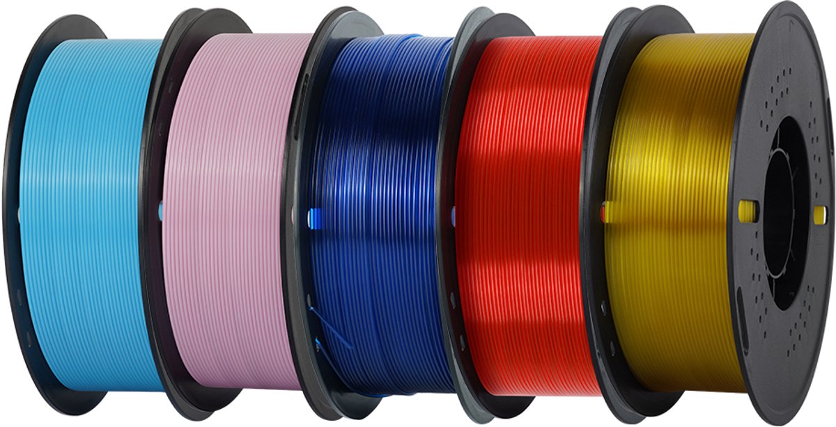 KINGROON Kleurenassortiment PETG Filament 1,75 mm – 5 kg – 5 Rollen van 1 kg – Blauw, Roze, Neonblauw, Neonrood & Neongeel – 3D Printer Filament