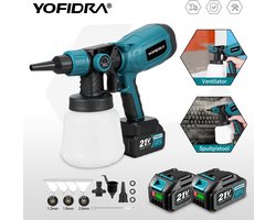 YOFIDRA Elektrisch verfspuitpistool – 1000 ml verfreservoir – HVLP-accusysteem – 3 spuitmondjes – met 2 accu's – voor muren en meubels