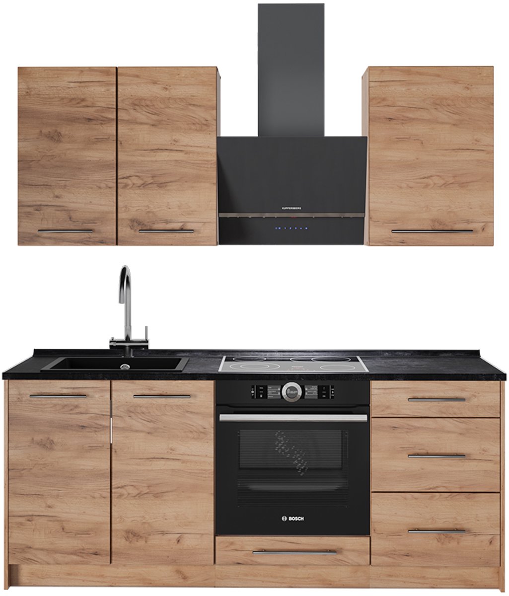 Vicco Keukeneenheid Fame-Line, Goudkleurig Eiken/Goudkleurig Eiken, 190 cm antraciet werkblad
