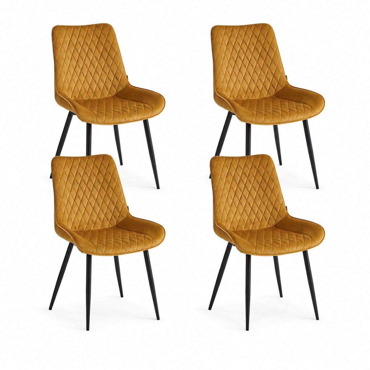 Colenis - Adama Eetkamerstoel - Set Van 4 - Okergeel - Fluweel - Velvet - Industrieel