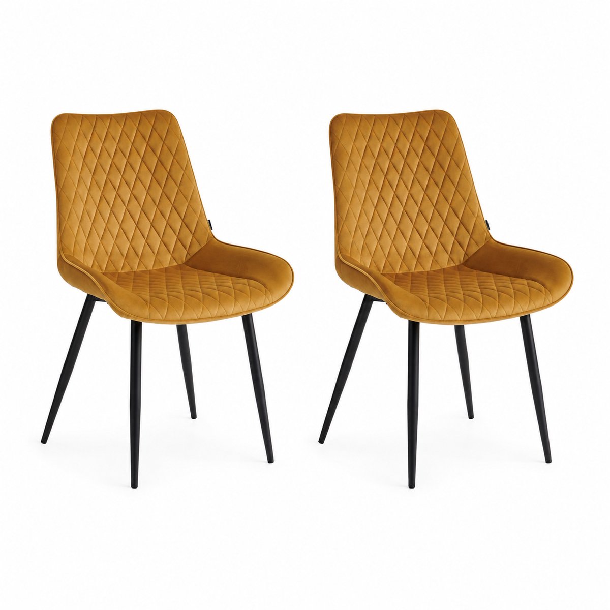 Colenis - Adama Eetkamerstoel - Set Van 2 - Okergeel - Fluweel - Velvet - Industrieel
