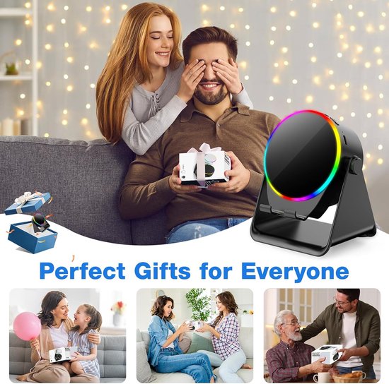 Draadloze inductie Bluetooth luidspreker 5-in-1, 360° draaibare telefoonhouder en sfeerverlichting in diverse kleuren, geschikt voor iPhone, iPad, Android en tablets, perfect verjaardagscadeau voor mannen en vrouwen（zwart） — afbeelding 5