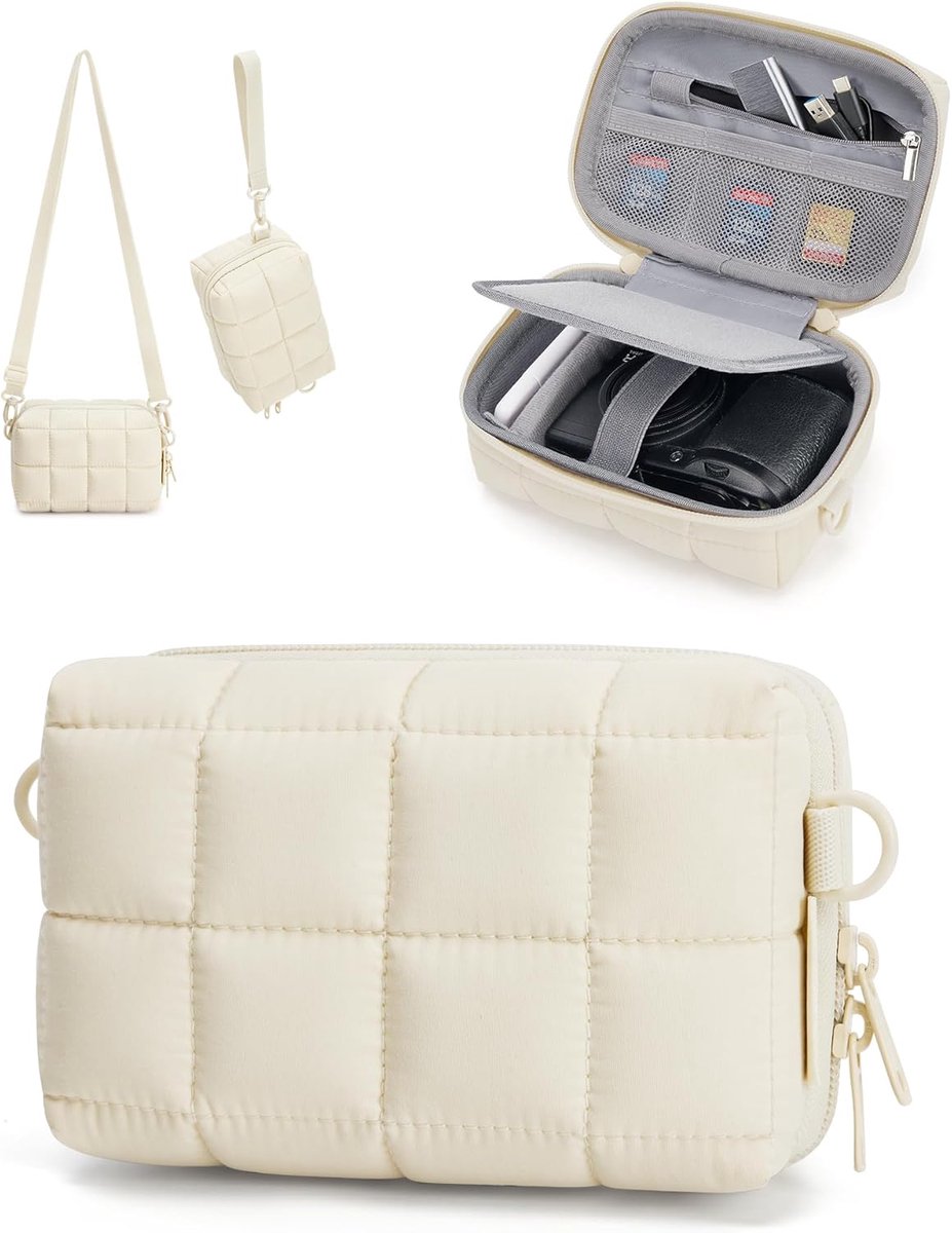 KZQ Lichtgewicht Waterdichte Cameratas Met Zachte Voering En Twee Draagwijzen Beige 18x9,5x11 Cm