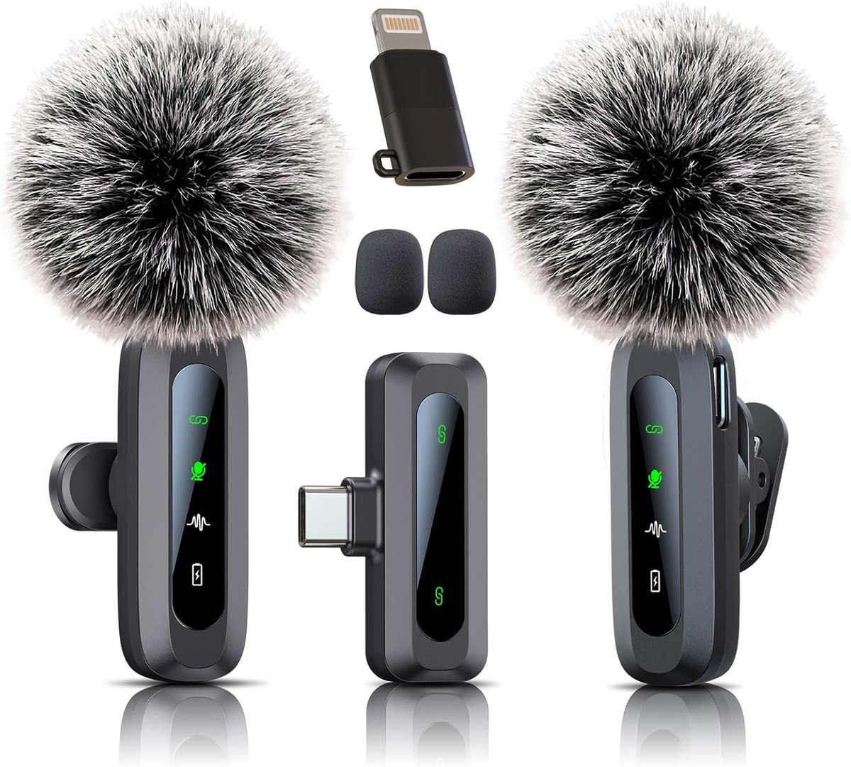 Draadloze Lavalier Microfoon voor iPhone & USB-C – Mini Dasspeld Microfoon met Ruis onderdrukking, LED Display & Roterende Clip – Draadloze Microfoon voor TikTok, Vlog, YouTube & Content Creation