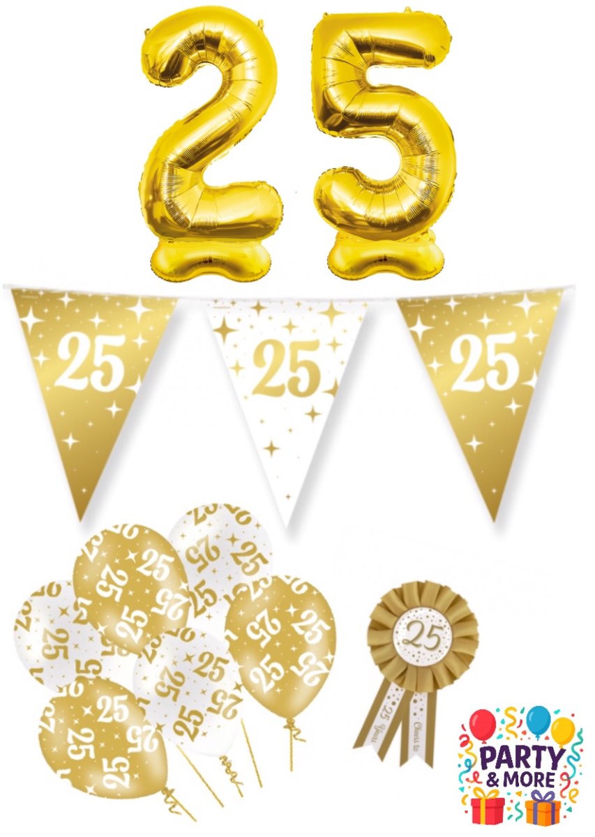 Party & More - 25 jaar - Luxe Gouden Feestdecoratie Set – Compleet Pakket – versiering - verjaardag