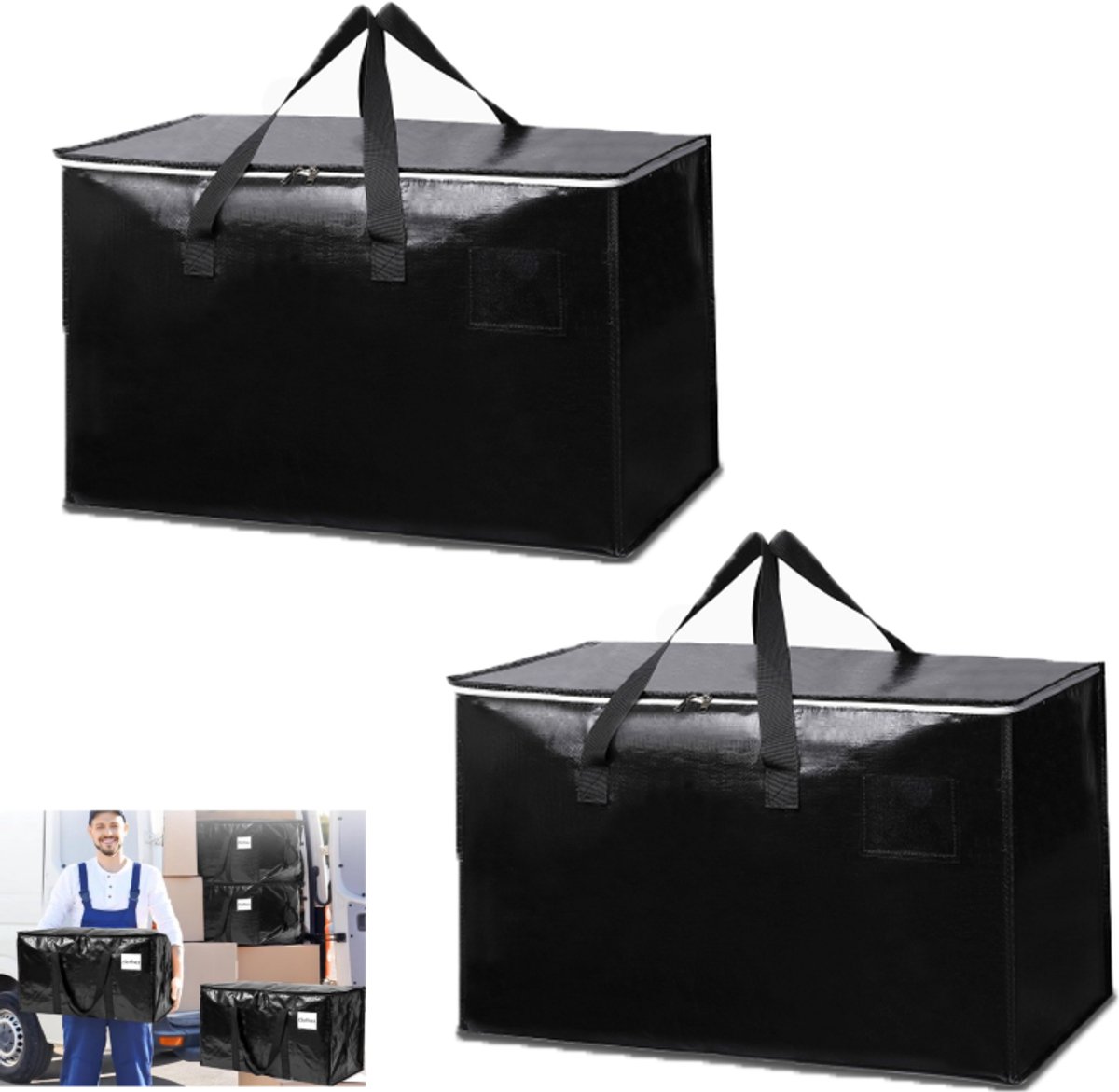 KZQ 2-pack extra grote waterdichte opbergboxen met versterkte handvatten en stevige ritsen - Perfect voor verhuizing opslag reizen en ruimtebesparing - Zwart