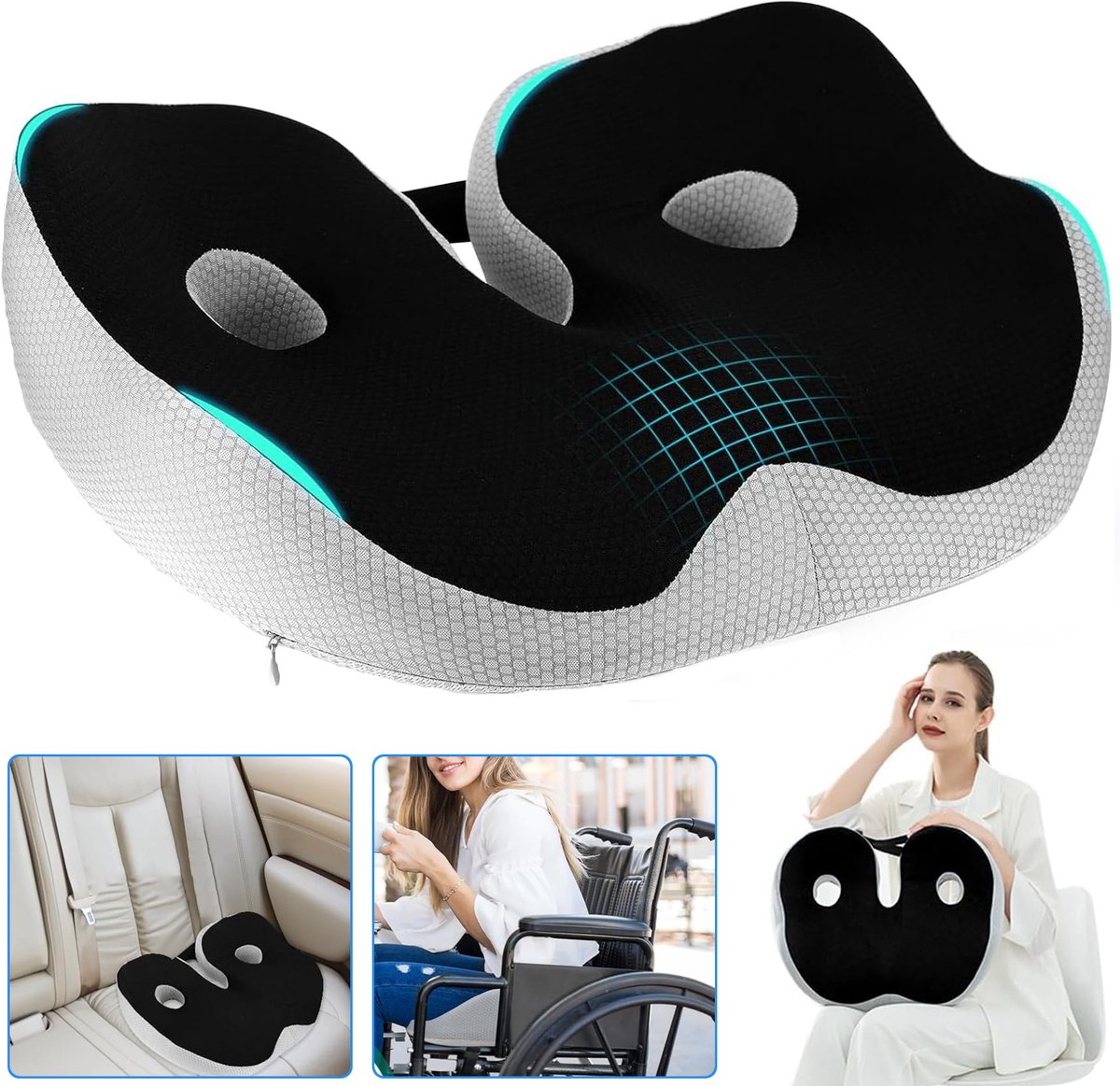 Stuitbeenkussen Voor Pijn Aan Het Stuitje - Antislip Zitkussens Van Traagschuim - Ergonomisch Zitkussen - Kussen Voor Verlichting Van Stuitbeenpijn