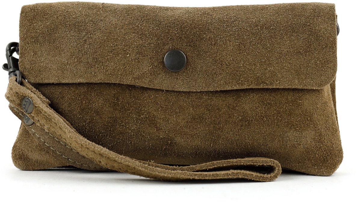 Bear Design Lydia Suede Leren Clutch Mini Schoudertasje - Taupe