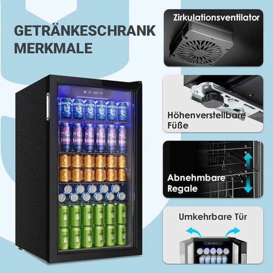 NordHaus Drankenkoelkast - Koelkast voor dranken - Bierkoelkast - 90 liter capaciteit - 126 blikjes, zwart roestvrij staal van NordHaus — afbeelding 5