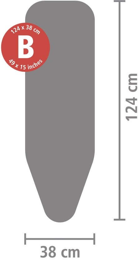 Brabantia strijkplankhoes B, 124 x 38 cm, grijs.