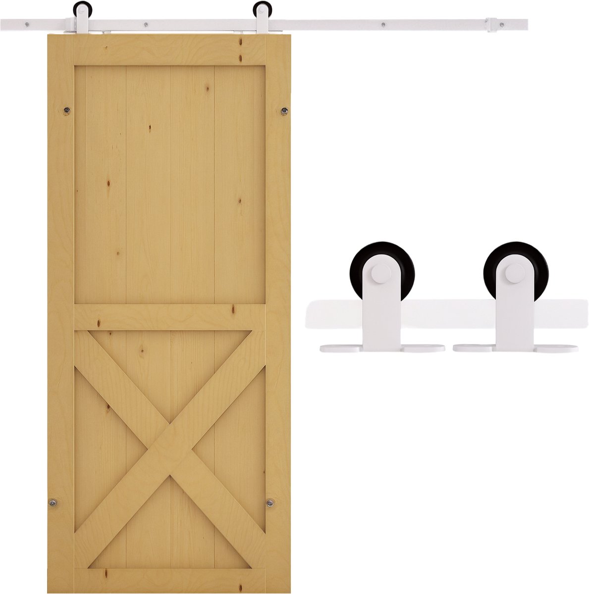 HOMCOM schuifdeurbeslagset - koolstofstaal - 180x4x0,6cm - wit