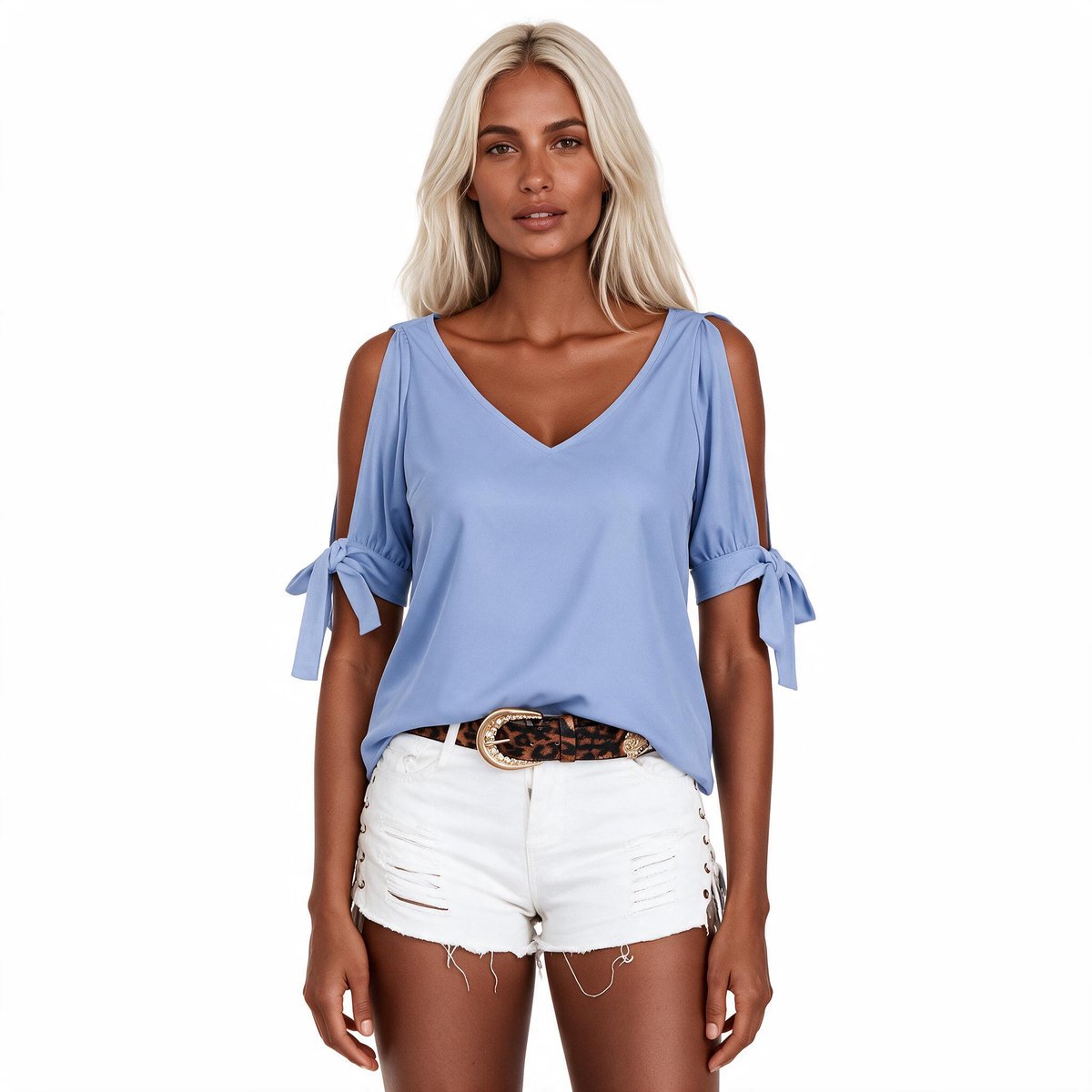 Imily Bela Dames Cold Shoulder Blouse met Strikmouwen