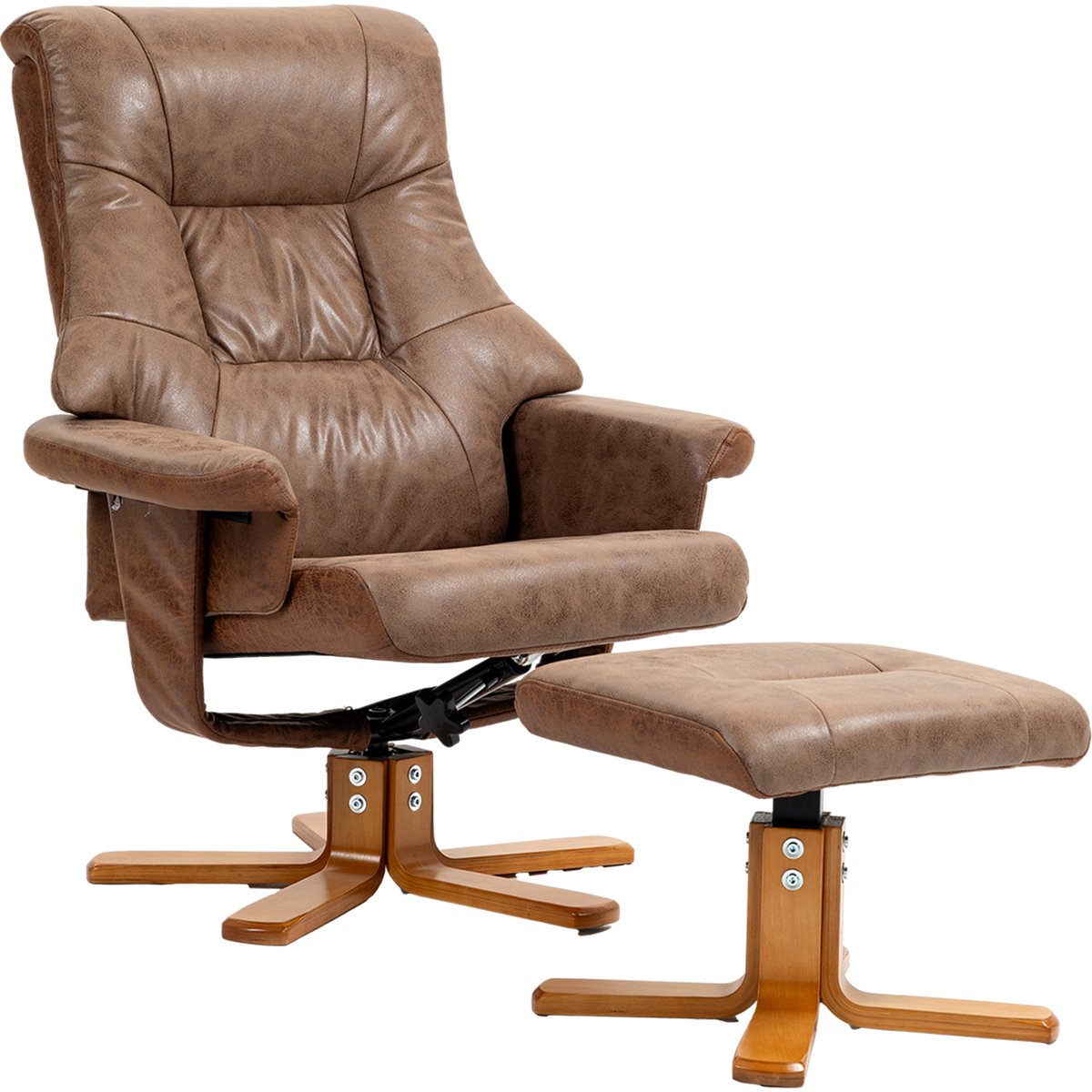 HOMCOM - Relaxfauteuil met voetenbank - Microvezel (100% polyester) - 78x82,5x109cm - Bruin