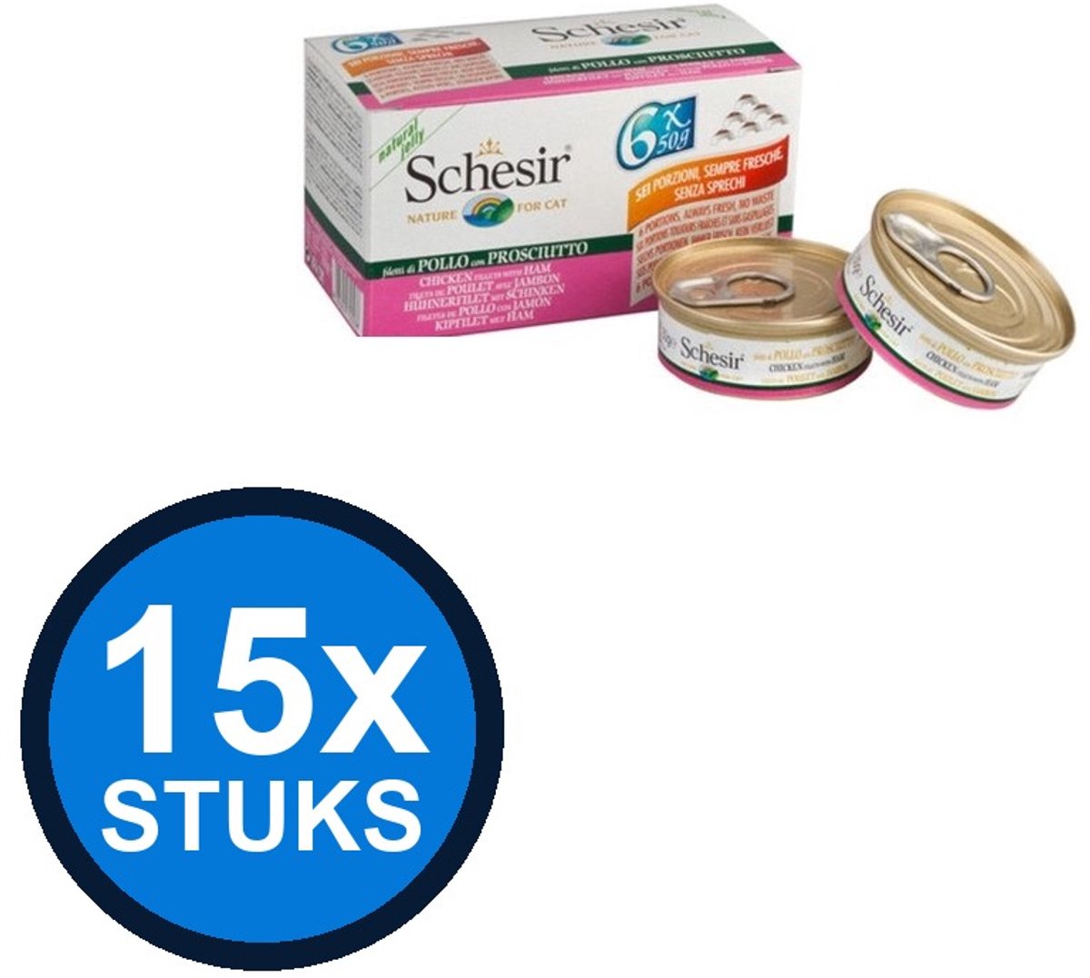 Schesir Schesir Kat Multipack Kipfilet & Ham in Gelei - Kattenvoer Natvoer - 6x50g