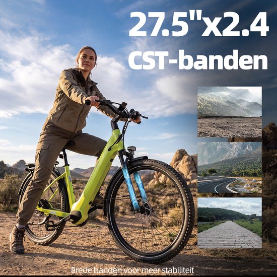 2026 TTGO 27.5×2.4 Inch Elektrische Fiets - 48V 15Ah Accu (720Wh) - ZOOM Gedempte Zadelpen - Actieradius tot 130 km - LCD Display - Shimano 7 Versnellingen - Hydraulische Schijfremmen - 70 Nm– Elektrische stadsfietsen - Groente — afbeelding 5