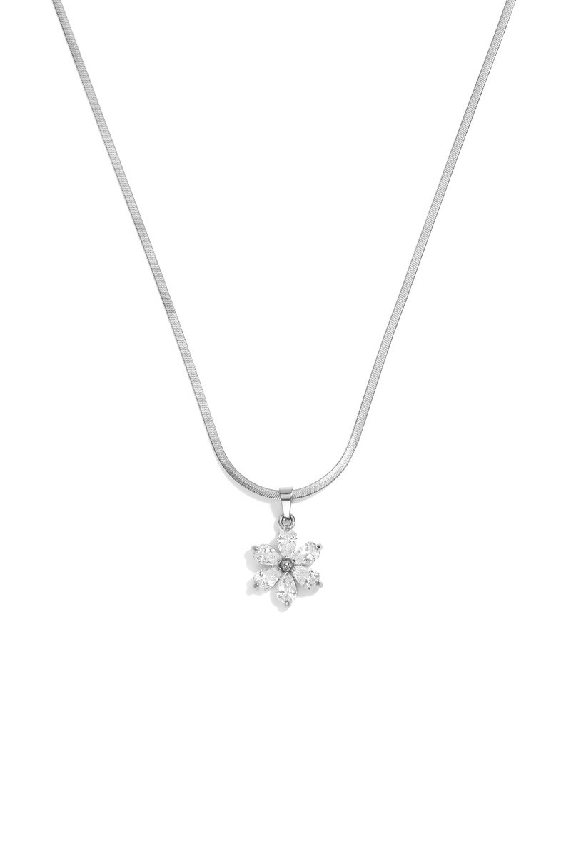 Botanische Schakelketting met Subtiel Bloemmotief – RVS - Zilver