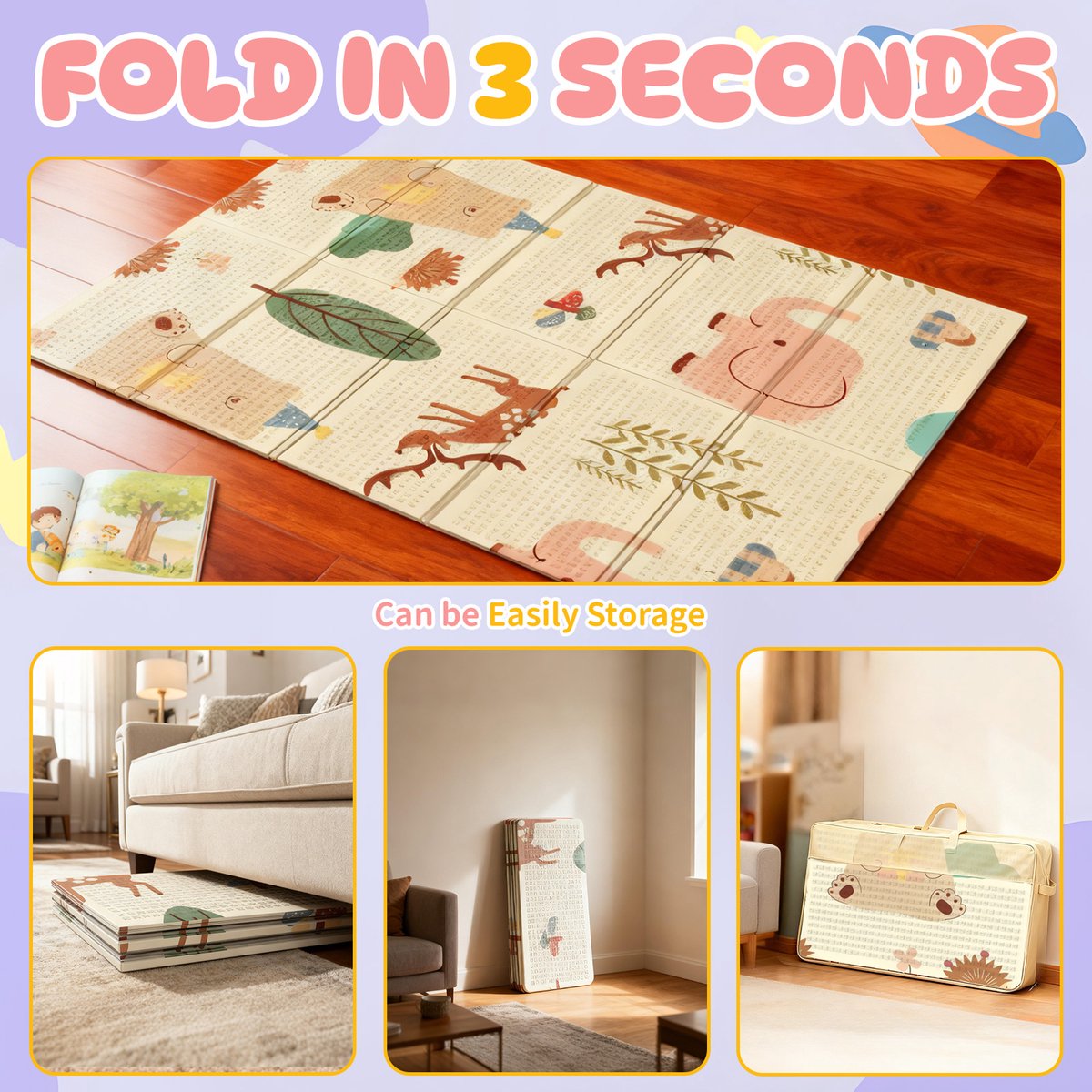 Soontrans - Dubbelzijdige Speelmat - 120x180cm - Dik XPE Foam - Kruipmat Speelkleed - Baby Anti slip - Boxkleed - Multicolor Vloermat - Babygym - BPA-vrij - Dieren thumbnail 4