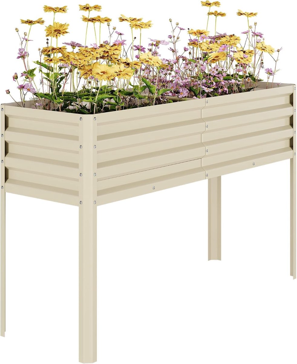 Verhoogde Moestuinbak op Poten - 127 x 46 x 80 cm - Gegalvaniseerd Staal - Ergonomische Kweektafel voor Groenten, Kruiden & Bloemen - Plantenbak voor Buiten met Afwateringsgaten - Roestvrij