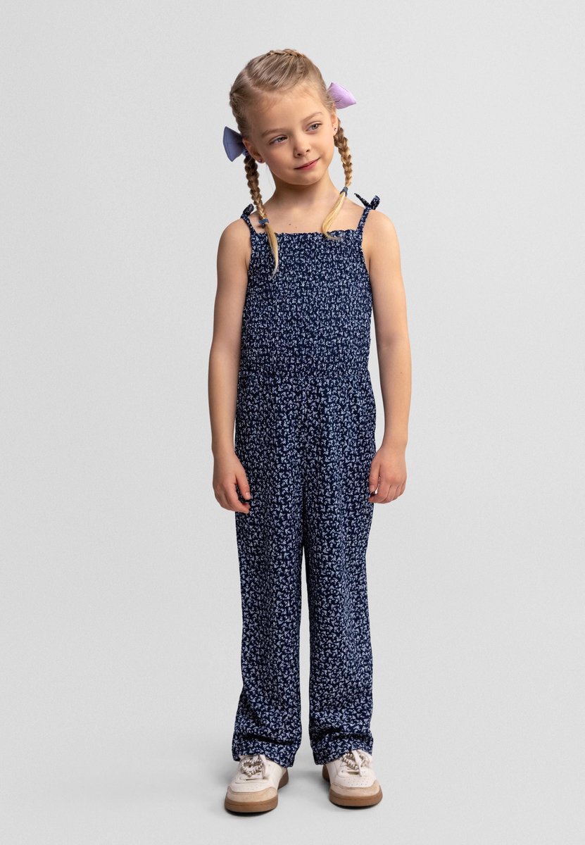 Minoti jumpsuit meisjes bloemenprint donkerblauw - relaxte