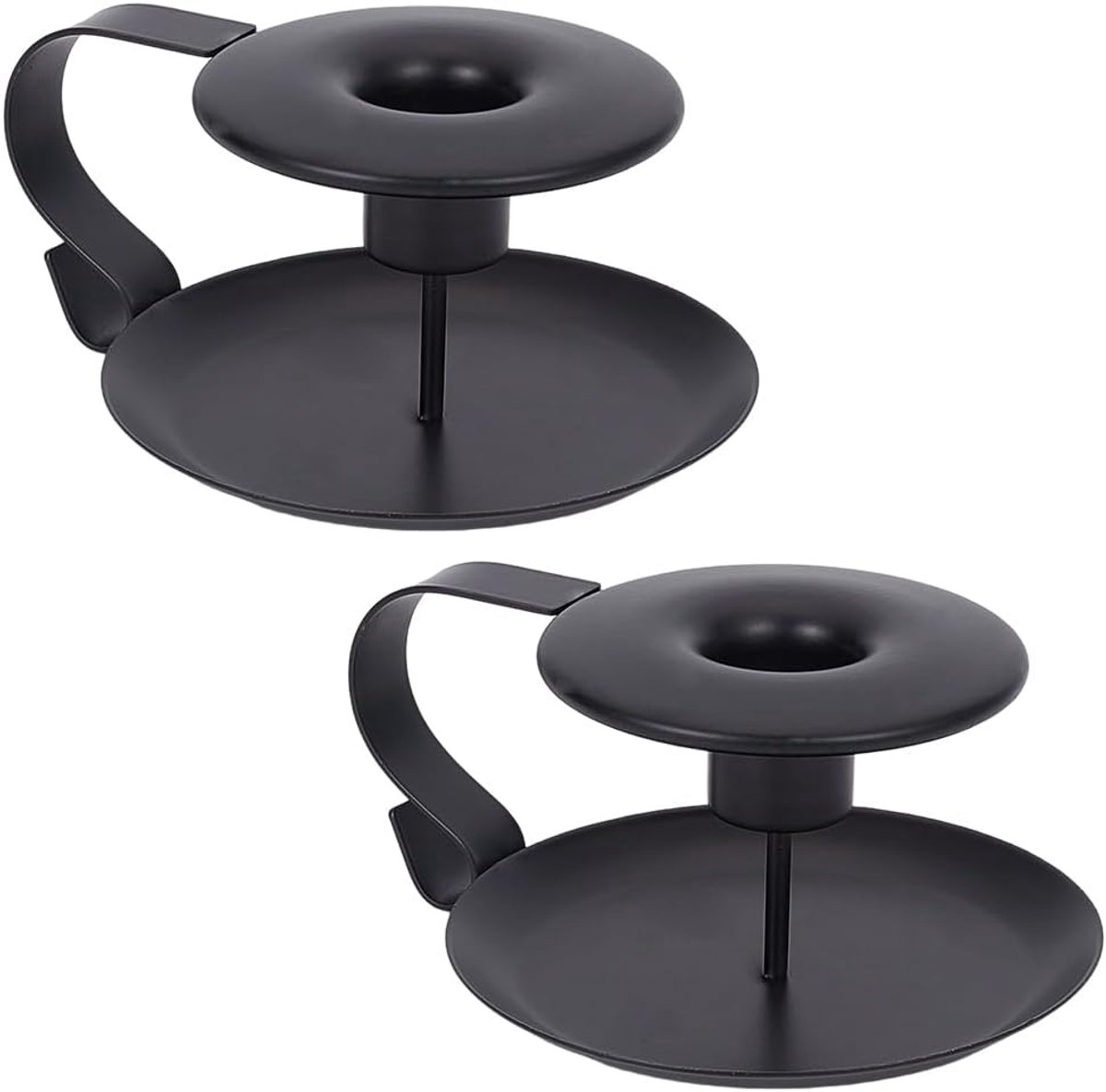 Zwarte Metalen Kaarsenhouders – Set van 2 – Vintage IJzeren Kandelaar met Handvat – 10,4x6,1 cm – Voor Rustiek Interieur - Bruiloft en Feest – Geschikt voor DIY Kaarsen