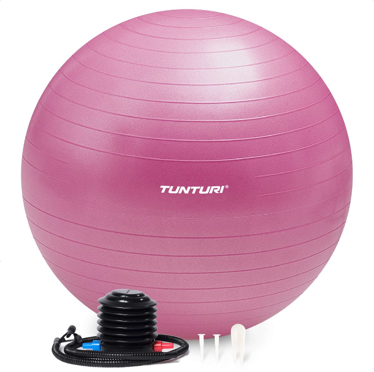 Tunturi Anti Burst Fitness bal met Pomp - Yoga bal 90 cm - Pilates bal - Zwangerschapsbal – 220 kg gebruikersgewicht - Incl Trainingsapp – Paars