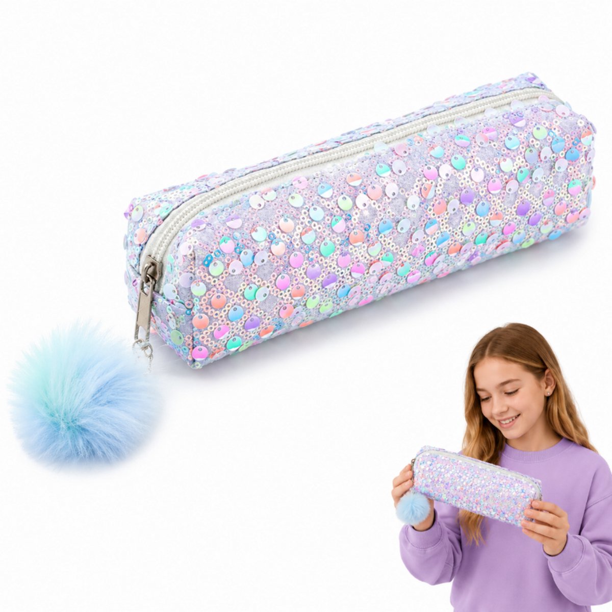 Etui - Regenboog Glitter Etui - Grote Capaciteit Pennenetui - Schoolspullen voor Meisjes - Stijlvol Make-up tasje - 20x5x5 cm