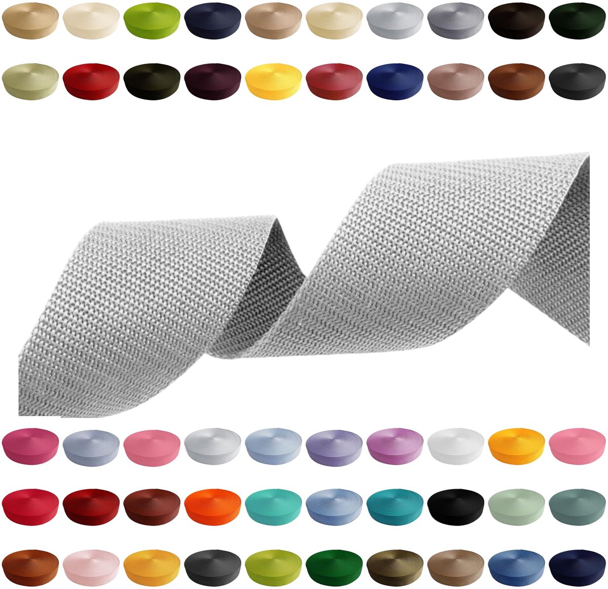 Gurtband 25mm x 5m in Hellgrijs van Polypropylen voor DIY-projecten