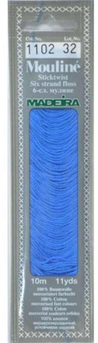 Borduurgaren Madeira Mouline 10 meter 6 draads splijtgaren - blauw (1102)