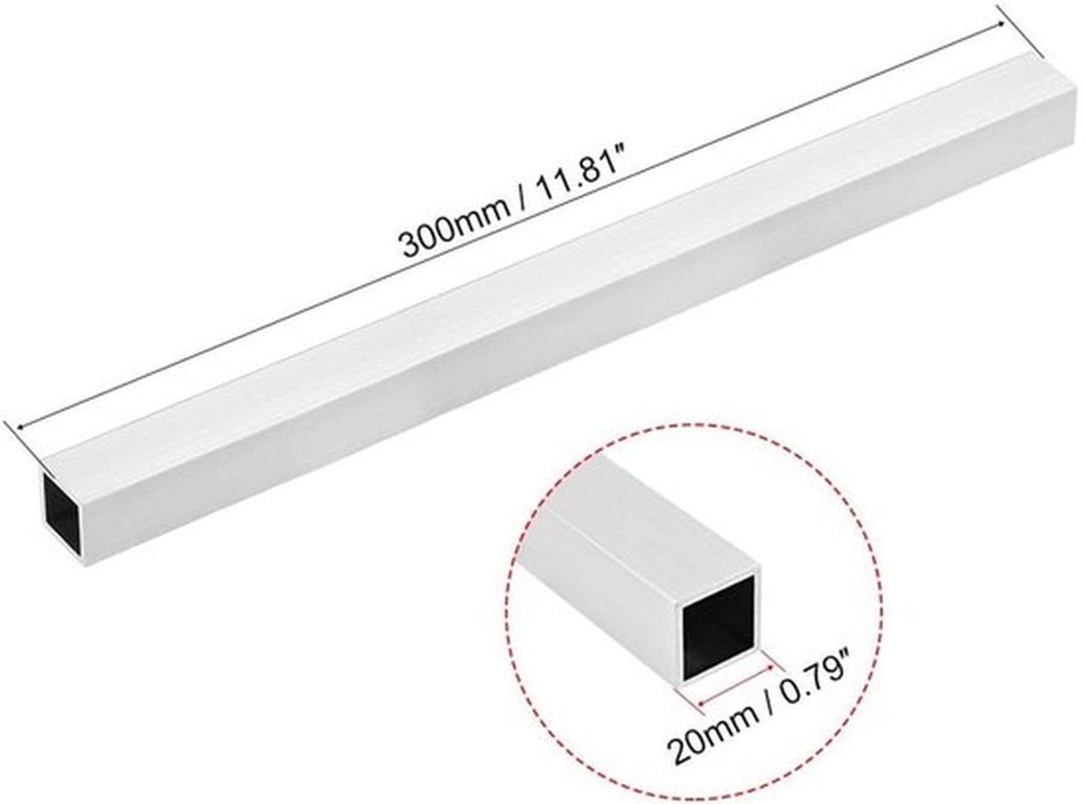 Aluminium Buis 6063 - 20mm x 20mm x 0.8mm Muurdikte - 300mm Lengte - Naadloze Buis - Duurzaam - Perfect voor Bouwprojecten - Vierkante Buis