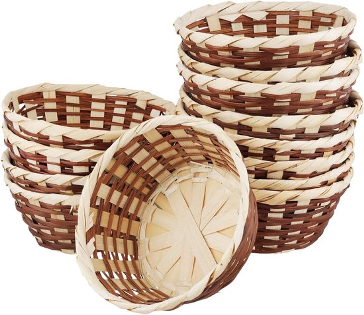 15 Stuks Ronde Geweven Cadeaubaskets van Bamboe, 18 cm Kleine Mandjes voor Brood, Decoratieve Opbergmanden voor Tafel en Thuisgebruik