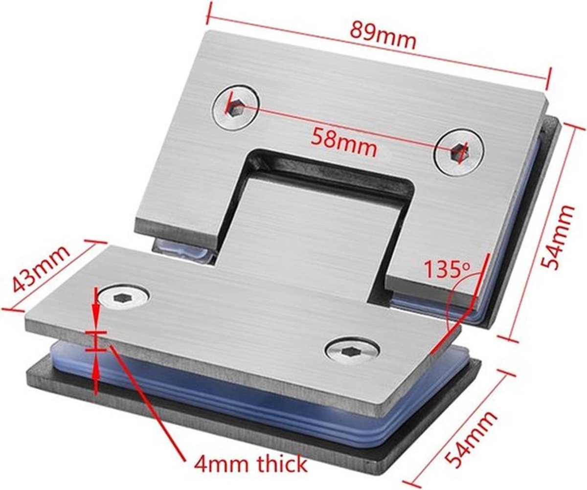 Douchedeur Scharnieren 135 Graden - Roestvrij Staal - Geschikt voor 8-12mm Glas - Set van 2 - Inclusief Inbussleutel - Duurzaam en Mooi - Deurscharnier