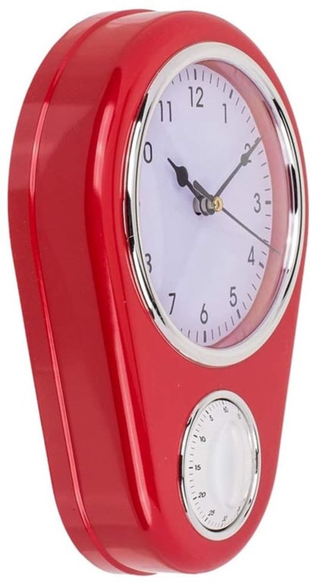 Retro keukenwandklok - Keukentimer met eierwekker - Rood - Vintage design - Praktisch voor elke keuken - Geschikt voor kookliefhebbe