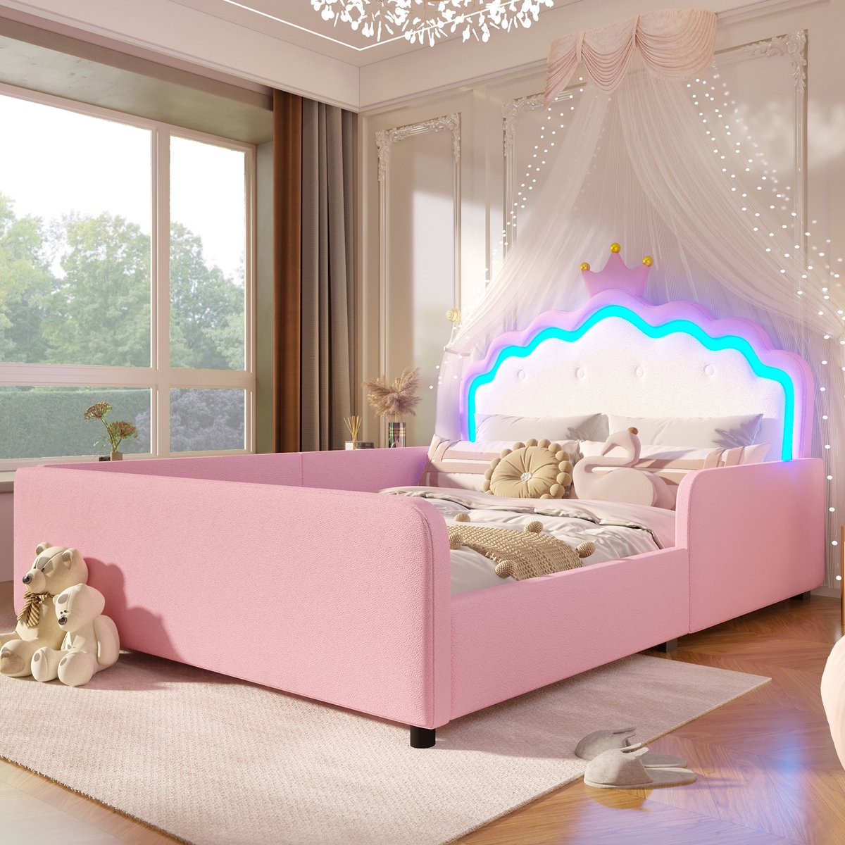 Gestoffeerd Bed 140x190 cm - Met LED-Verlichting - Met Hoofdeinde - Gestoffeerd - Roze
