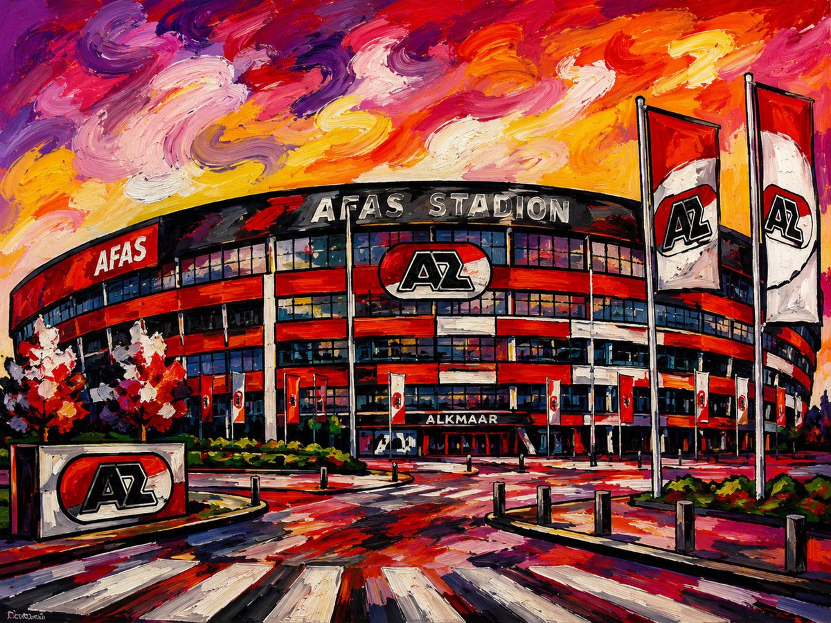 Atelier Iconique AFAS Stadion AZ Fauvist Color Painting Stadiums - Print op Canvas 80x60 cm - Atelier Iconique gedurfde, levendige en contrastrijke fauvistische kleuren