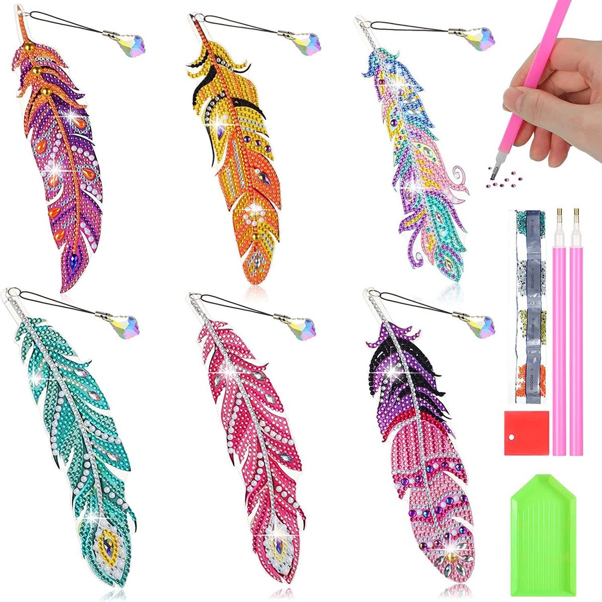 Claoner Diamant schilderij bladwijzer - 6 stuks - 5D DIY - Kristal hanger - Voor huis kantoor - Cadeau