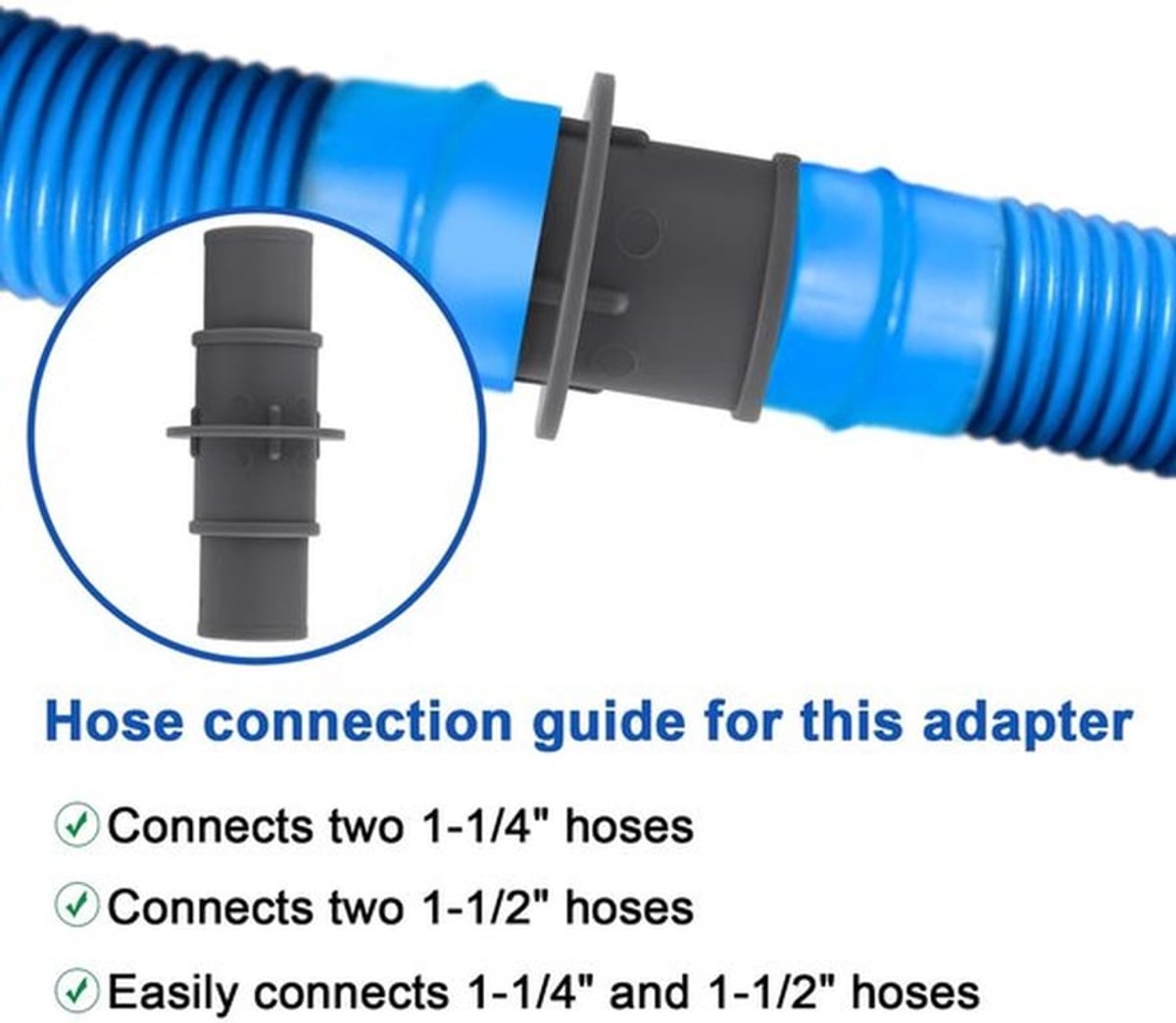 Zwembadslangadapter - Slangadapter voor zwembadstofzuiger - ABS-Materiaal - Roestvrijstalen clips - Geschikt voor 1-1/4" en 1-1/2" - Grijs