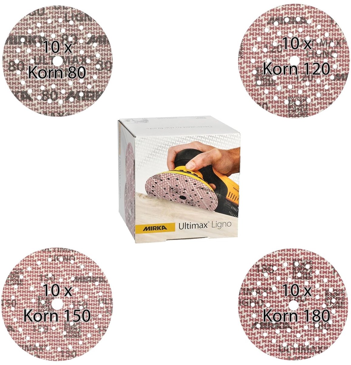 Mirka Ultimax Ligno klittenbandschuurschijven Ø125 mm mixpakket 40 stuks
