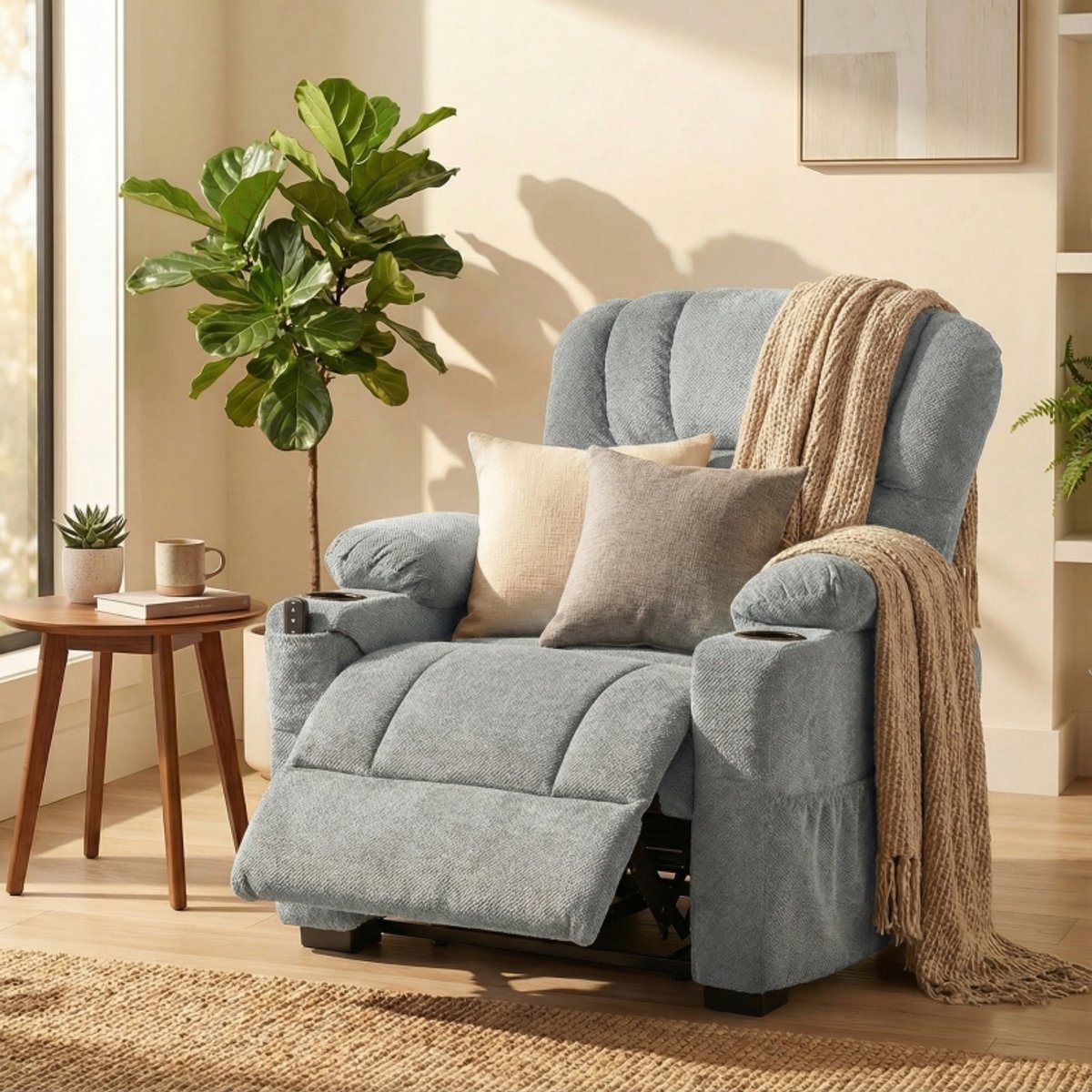 Relaxfauteuil Elektrisch - Verstelbare Rugleuning En Voetsteun - Met USB En 2 Geheugenstanden - Voor Woonkamer En Tv-Kamer - Polyester - Grijs