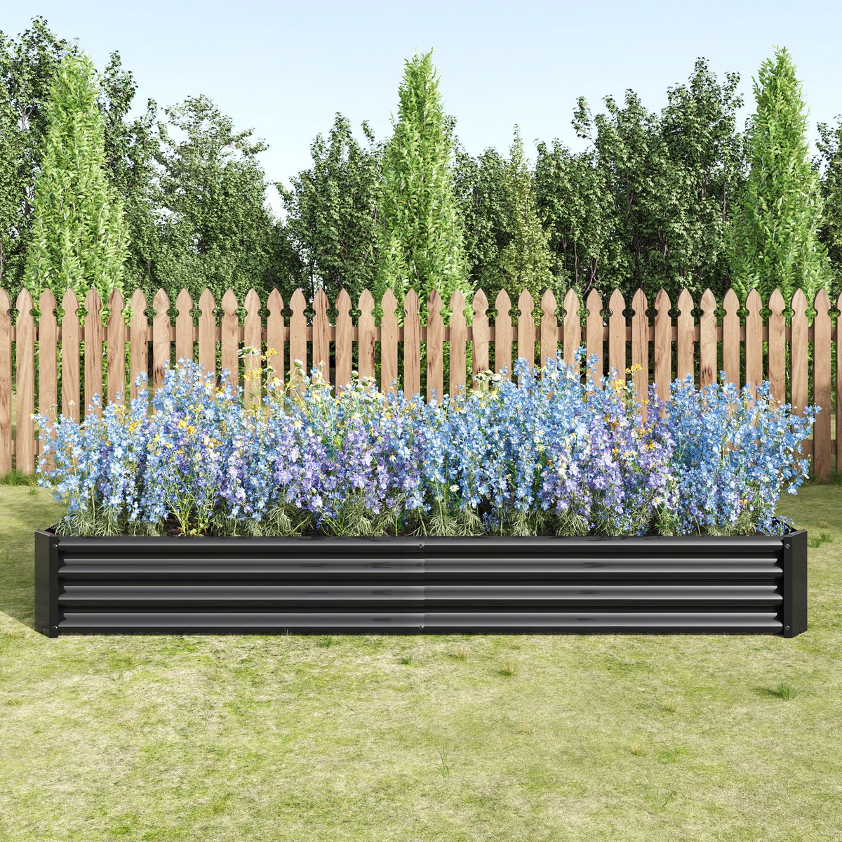 Moestuinbak Zonder Bodem – 232 X 113,5 X 30 Cm – Verzinkt Staal – Zwart – Voor Groenten, Kruiden En Bloemen