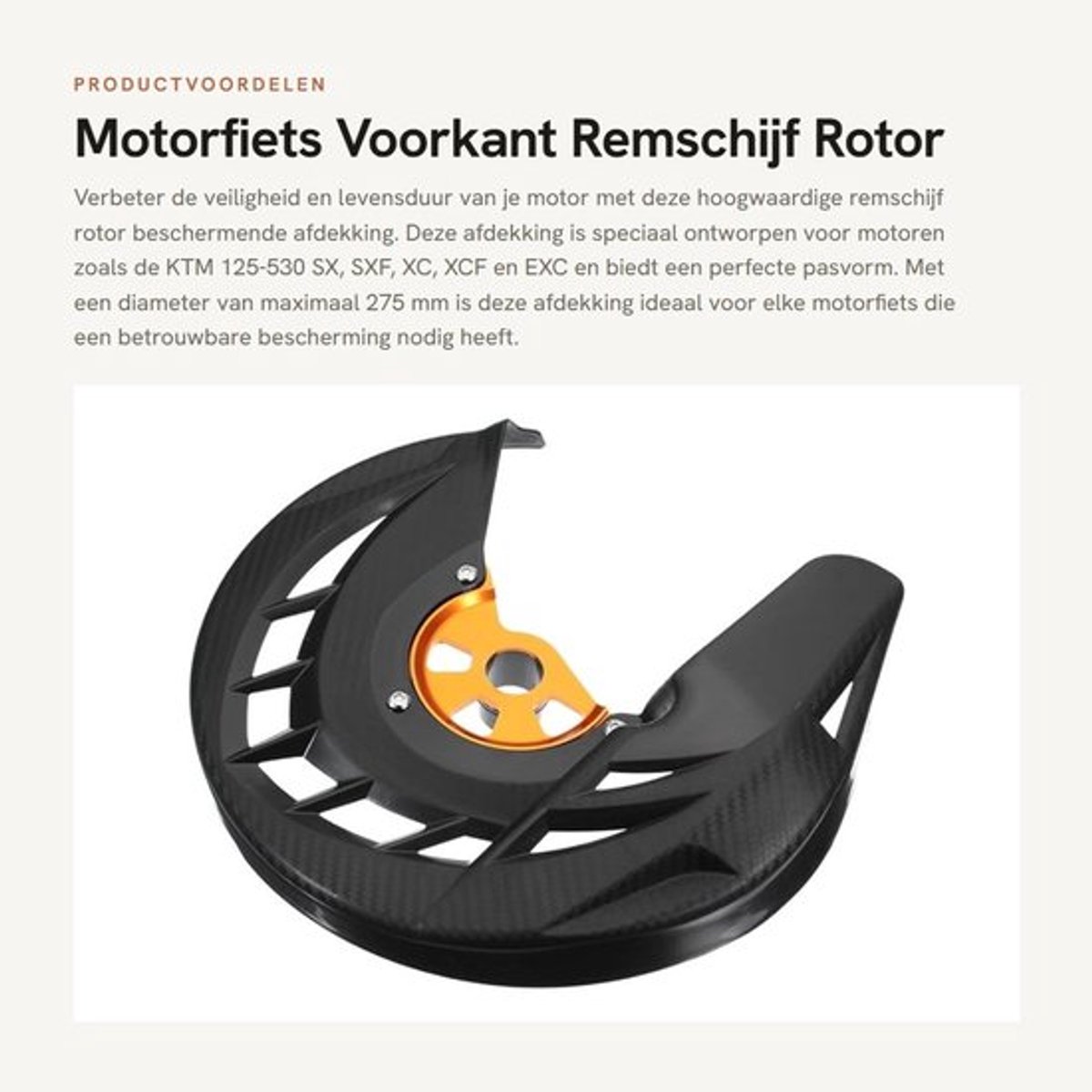 Remschijf Beschermende Afdekking - Voor KTM 125-530 SX/SXF/XC/XCF - Geschikt voor Remschijven tot 275 mm - Kunststof/Aluminium - Eenvoudig te Installeren - Remschijfbeschermer