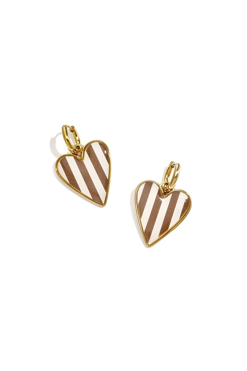 Lola - Hartjes Oorbellen - Stainless Steel - - Bruin